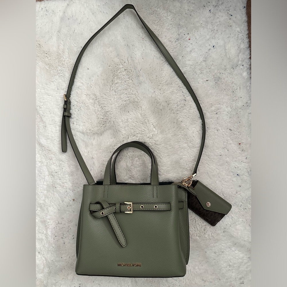 Olive Green Michael Kors Crossbody Tote Bag with Matching Card holder